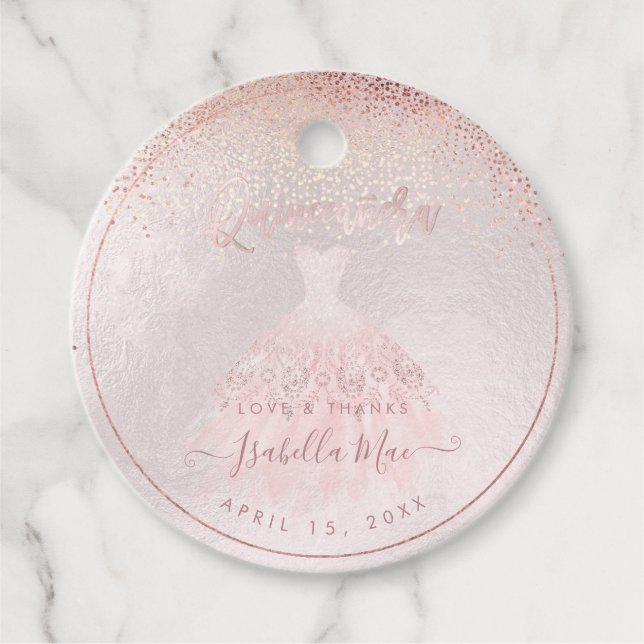 PixDezines Quinceanera Blush Gown Favour Tags (Front)