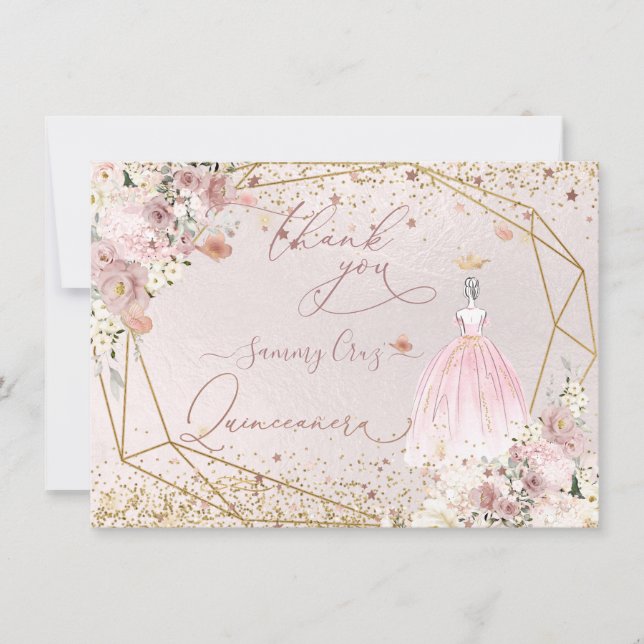 PixDezines Quinceanera Blush Pink Thank You Card (Front)
