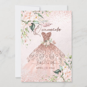PixDezines Quinceanera Blush Roses-Rose Gold Gown Invitation