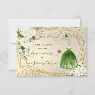 PixDezines Quinceanera Emerald Green Dress Card