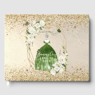 PixDezines Quinceanera H2 Emerald Green Dress Gues Guest Book