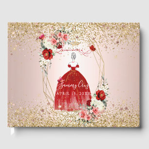 PixDezines Quinceanera H2 Flowers Red Dress Guest Book