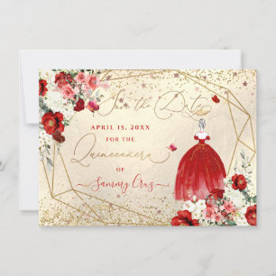 PixDezines Quinceanera Red Gown Save the Date Invitation