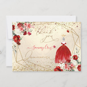 PixDezines Quinceanera Red Gown Thank You Invitation