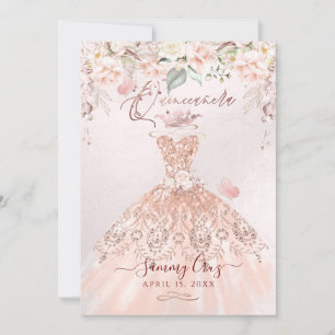 PixDezines Quinceanera Rose Gold Glitter Gown Invitation