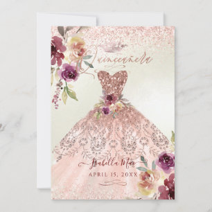 PixDezines Quinceanera Rose Gold Glitter Gown Invitation