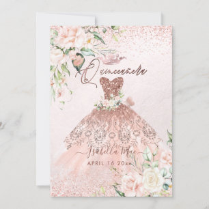 PixDezines Quinceanera Rose Gold Glitter Gown Invitation