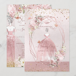 PixDezines Quinceanera Rose Gold H2 Flowers Dusty  Invitation