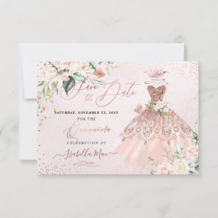 PixDezines Quinceanera Save the Date Rose Gold Invitation