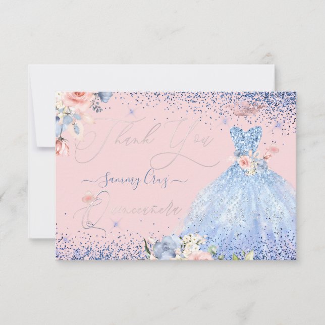 PixDezines Quinceanera Thank You Dusty Blue Gown Invitation (Front)