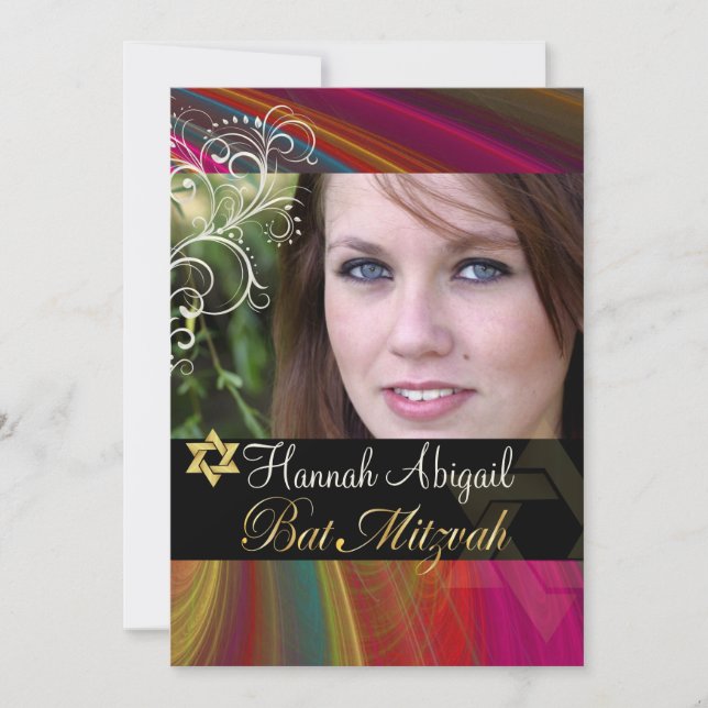 PixDezines Rainbow Bat Mitzvah Invites (Front)
