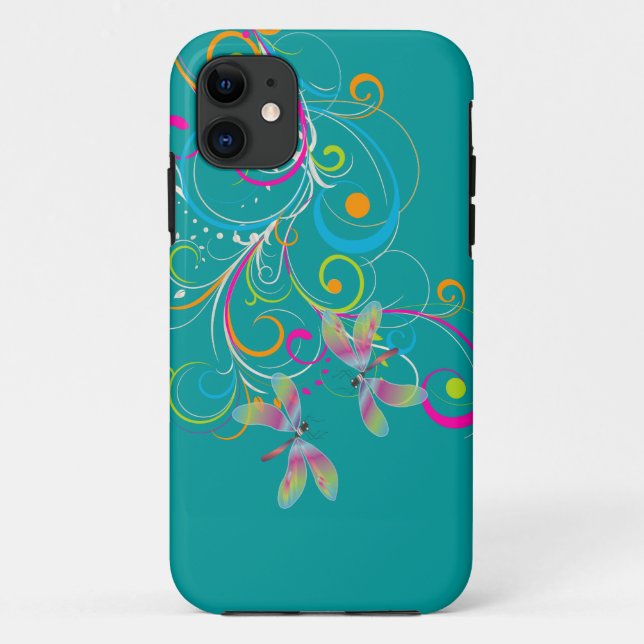 PixDezines Rainbow Swirls+Dragonflies/DIY colour Case-Mate iPhone Case (Back)