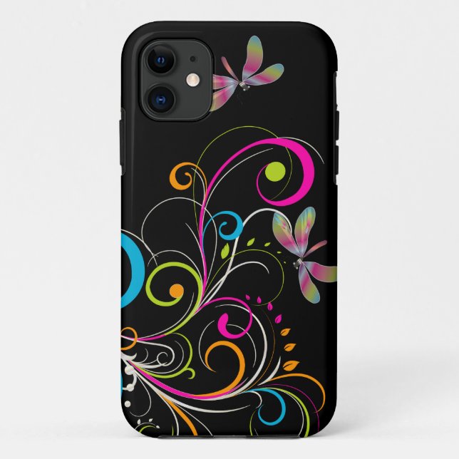 PixDezines Rainbow Swirls+Dragonfly/DIY colour Case-Mate iPhone Case (Back)