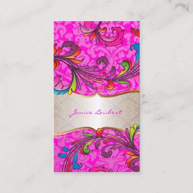 PixDezines Rainbow Swirls+flora damask/diy colour Business Card (Front)