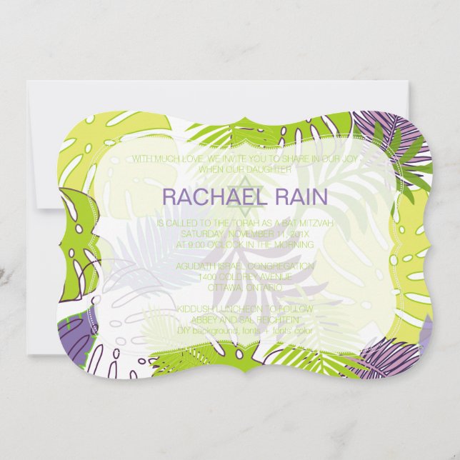 PixDezines rainforest bat mitzvah/luau Invitation (Back)