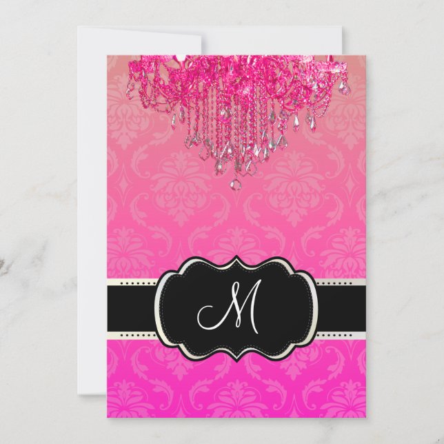 PixDezines Raspberry Chandelier+Vendome Damask/5x7 Invitation (Front)