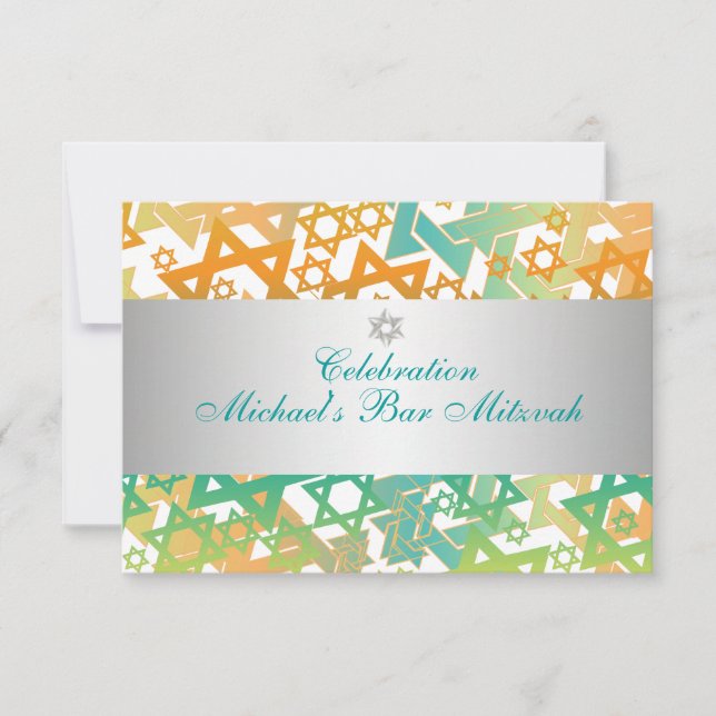 PixDezines reception bar mitzvah/teal+orange Invitation (Front)