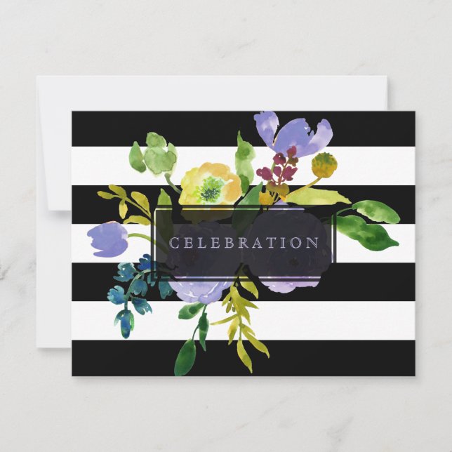 PixDezines reception mitzvah/DIYstripes/floral Invitation (Front)