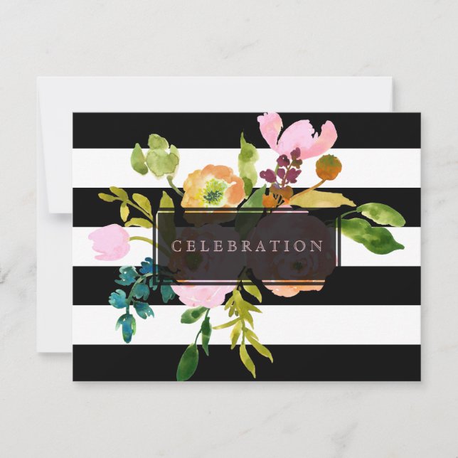 PixDezines reception mitzvah/DIYstripes/floral Invitation (Front)