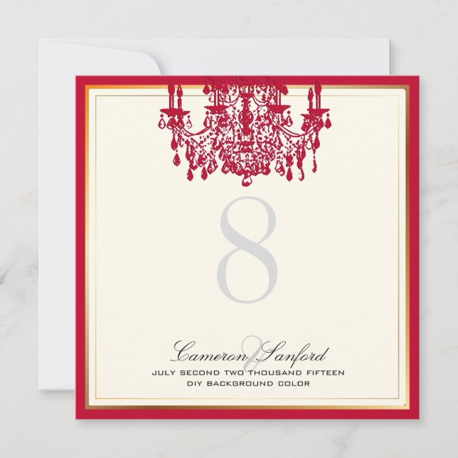 PixDezines red chandeliers/table numbers Invitation (Front)