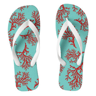 PixDezines red corals/DIY colours Flip Flops
