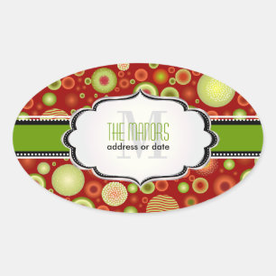 PixDezines Red+Green Christmas Ornaments Oval Sticker
