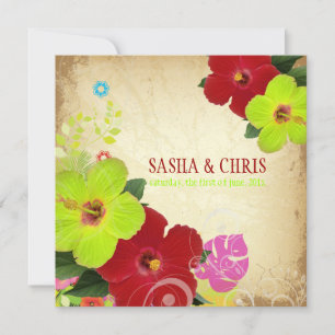 PixDezines red+green hibiscus+monstera Invitation
