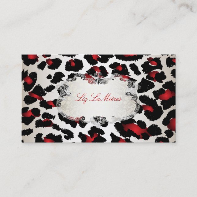 PixDezines red leopard/champagne Business Card (Front)