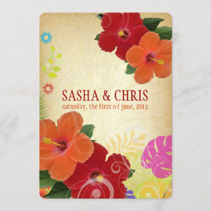PixDezines red+orange hibiscus+monstera Invitation