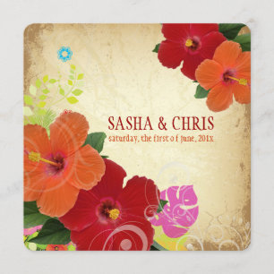PixDezines red+orange hibiscus+monstera Invitation