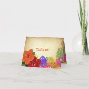PixDezines red+orange hibiscus+monstera leaves Thank You Card