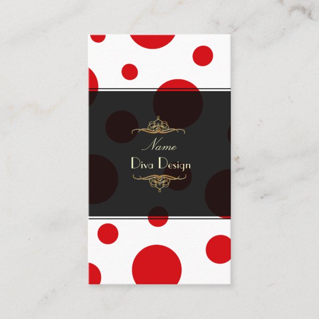 PixDezines red polka dots Business Card (Front)