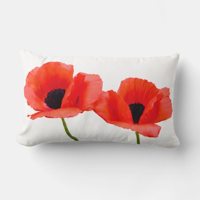 PixDezines red poppies/DIY background colours Lumbar Cushion (Front)