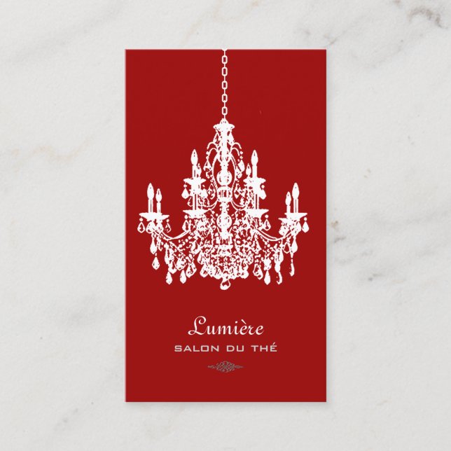 PixDezines Red+White Chandelier/DIY background Business Card (Front)