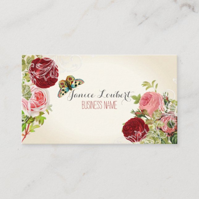 PixDezines redoute+vintage roses Business Card (Front)