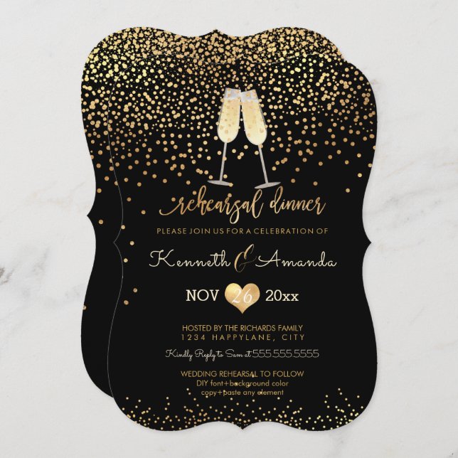 PixDezines Rehearsal Dinner/Champagne Bubbles Invitation (Front/Back)