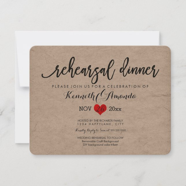 PixDezines Rehearsal Dinner/Faux Craft Paper Invitation (Front)