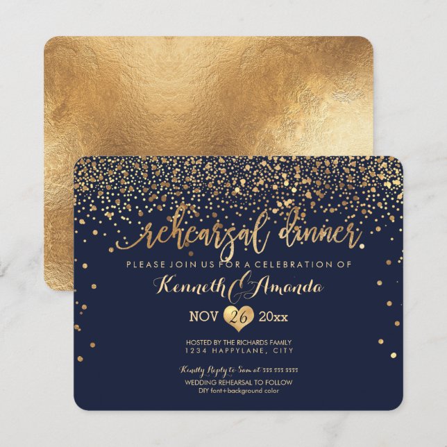 PixDezines Rehearsal Dinner/Faux Gold Confetti Invitation (Front/Back)