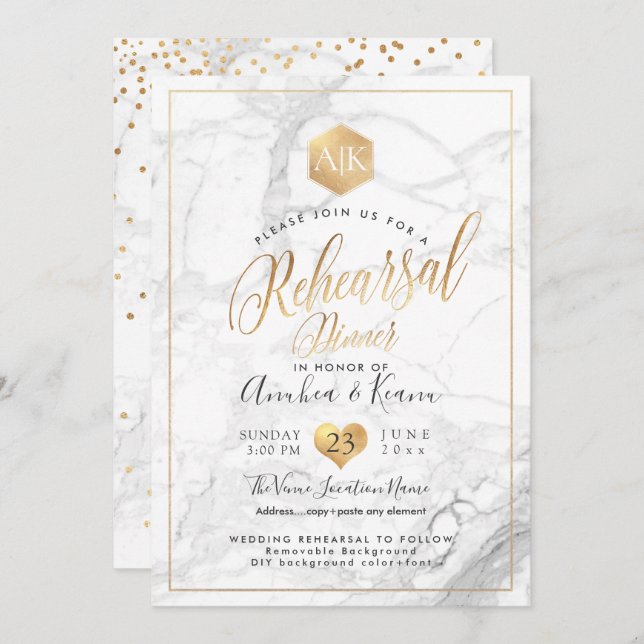 PixDezines Rehearsal Dinner+Faux Gold Honeycomb Invitation (Front/Back)