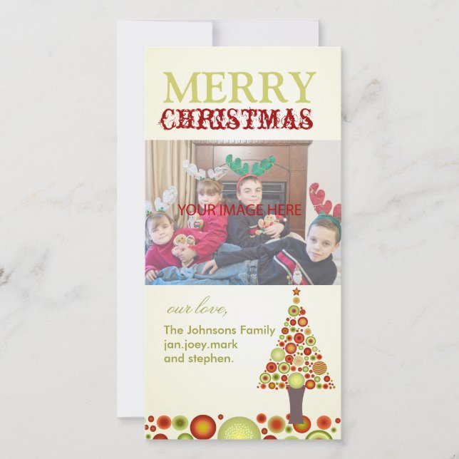 PixDezines Retro Christmas Ornaments Tree Holiday Card (Front)