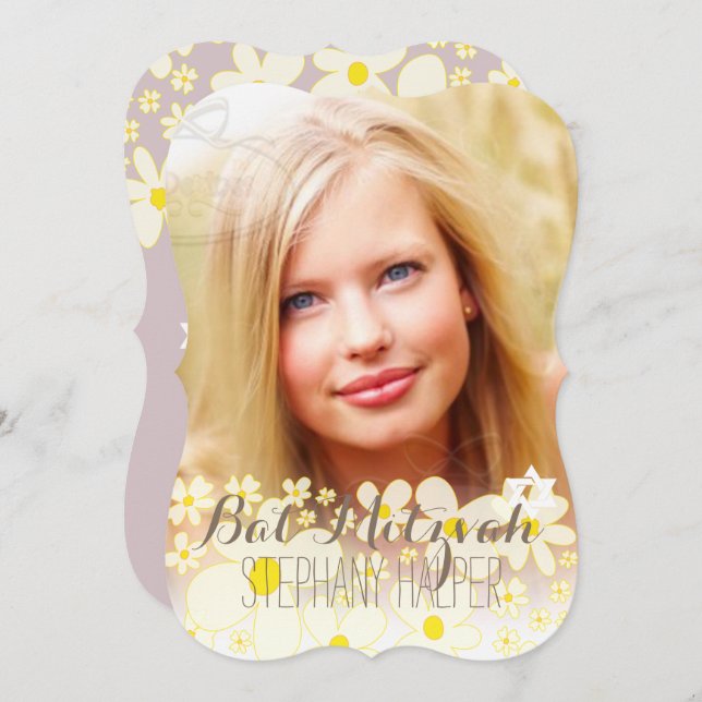 PixDezines Retro DaisiesPhoto/Bat Mitzvah Invitation (Front/Back)
