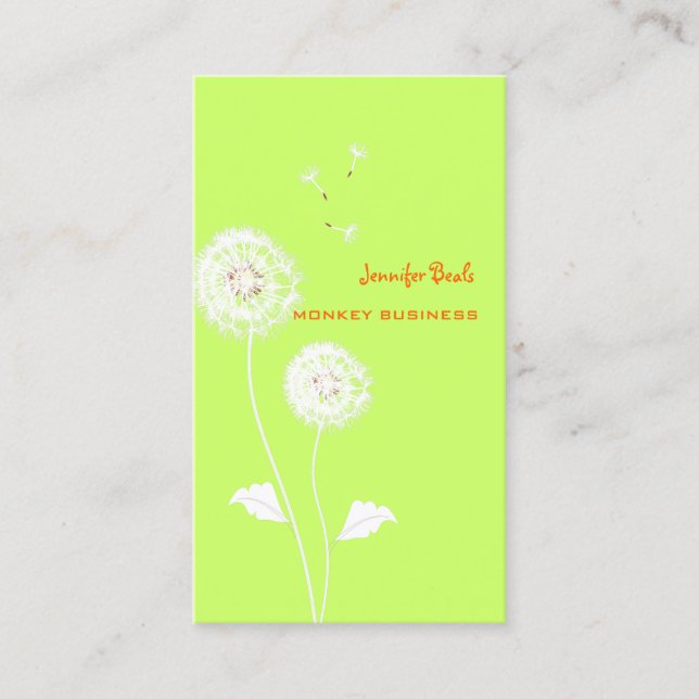 PixDezines Retro dandelions /DIY Colour, Neon Gree Business Card (Front)