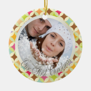 PixDezines Retro Diamonds Photo Template Ceramic Tree Decoration