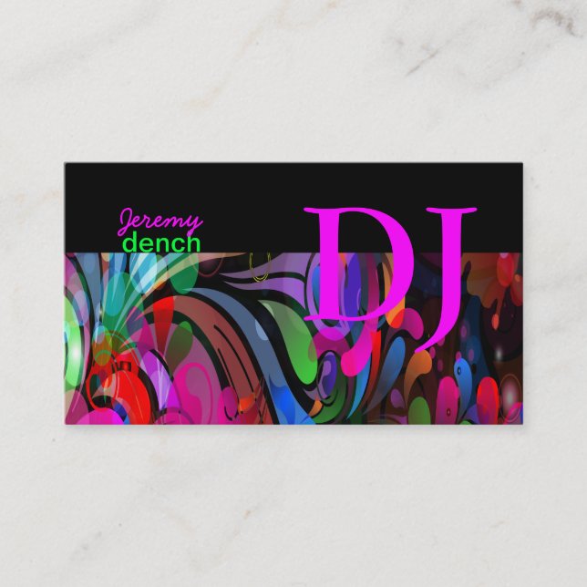 PixDezines Retro DJ+disco swirls Business Card (Front)