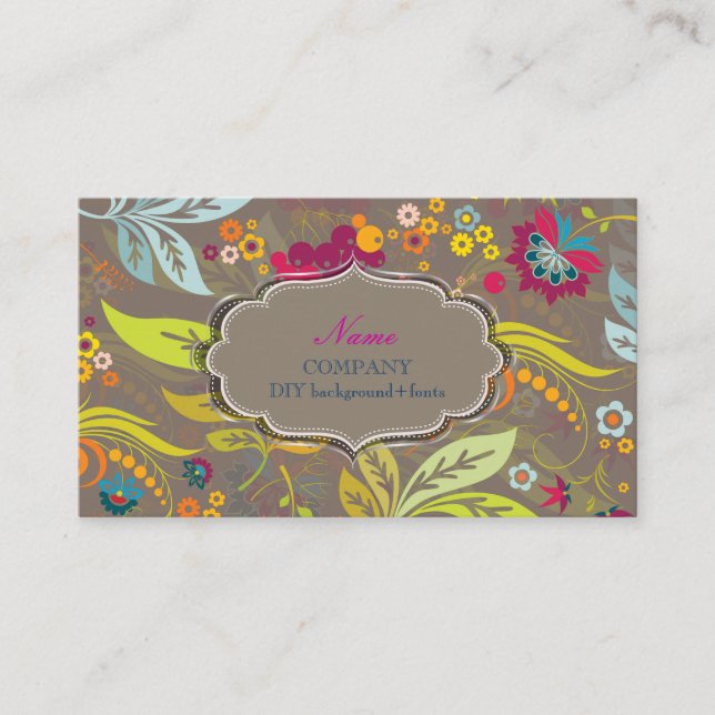 PixDezines Retro Flora/DIY background colour Business Card (Front)