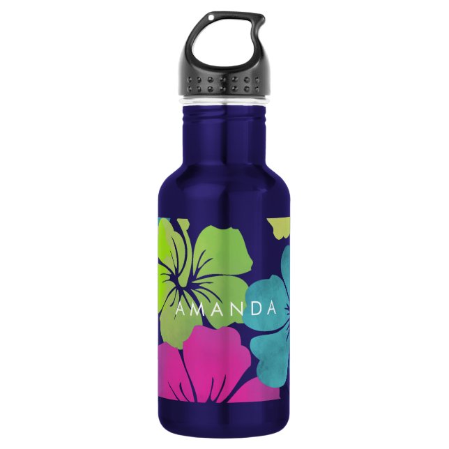 PixDezines retro hibiscus 532 Ml Water Bottle (Front)