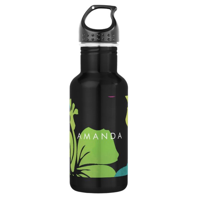 PixDezines retro hibiscus 532 Ml Water Bottle (Front)
