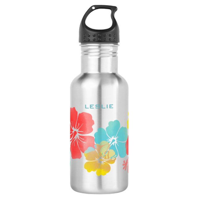 PixDezines retro hibiscus/digital watercolor 532 Ml Water Bottle (Front)