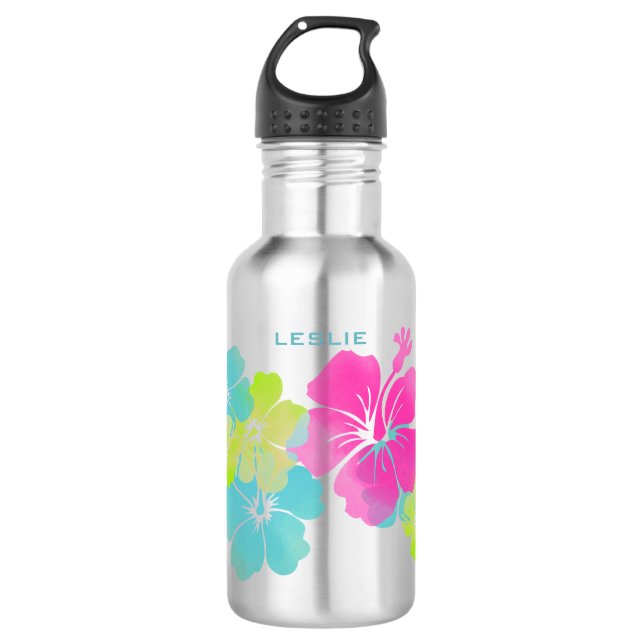 PixDezines retro hibiscus/digital watercolor 532 Ml Water Bottle (Front)