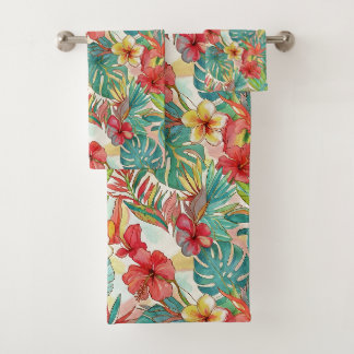 PixDezines Retro Hyper H2 Hawaii Floral Foliage Bath Towel Set